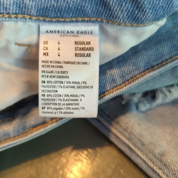 American Eagle Mom Straight Leg Jeans Womens 4 Blue High Rise Distressed - Picture 8 of 8